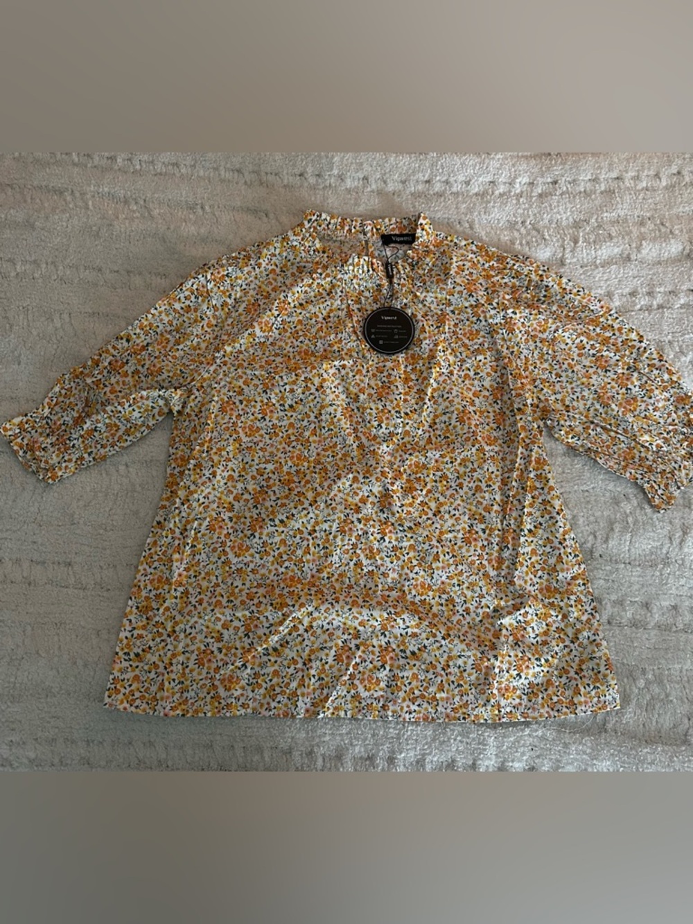 Floral Yellow & White Button-Front Blouse